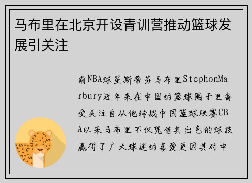马布里在北京开设青训营推动篮球发展引关注